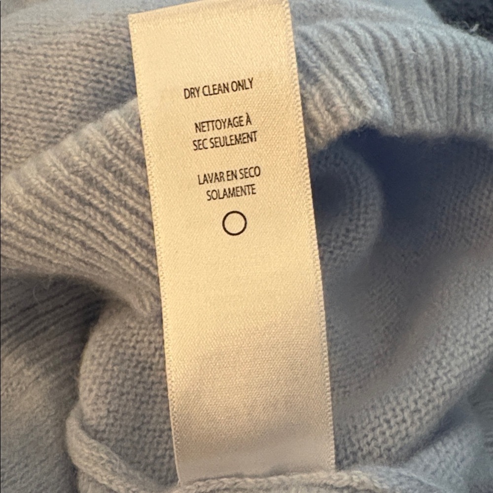 FRAME Ruched Puff Sleeve Light Blue Cashmere Sweater - Picture 7 of 7